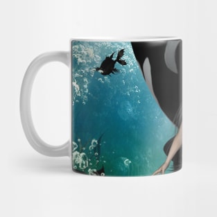 Wonderful mermaid with orca in the deep ocean Mug